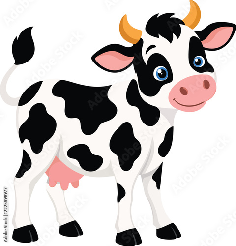 Cute Cartoon Cow, Funny Farm Animal Vector Illustration