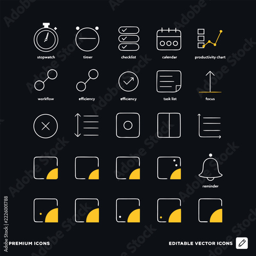 Office Equipment Line Icons Set – Minimal Monoline Outline Vector Collection