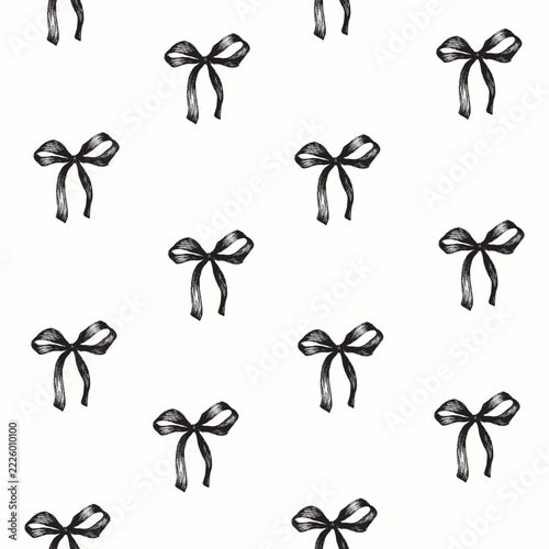 Seamless aesthetic pattern with black hand drawn bows