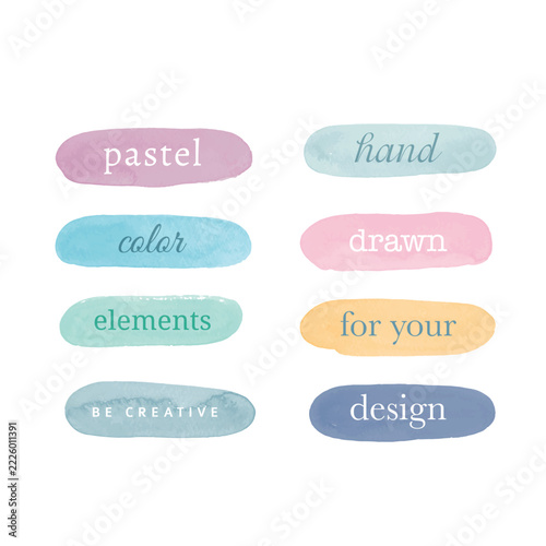 Hand drawn watercolor elements in pastel colors