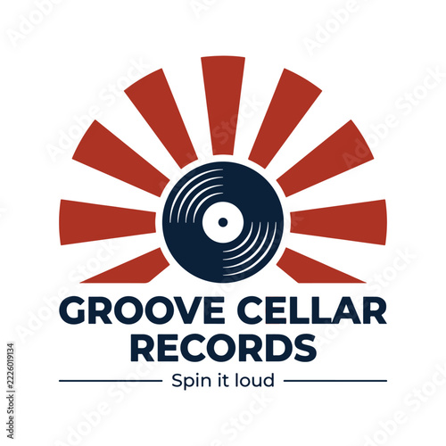 vinyl record logo design for groove cellar records with sunburst icon