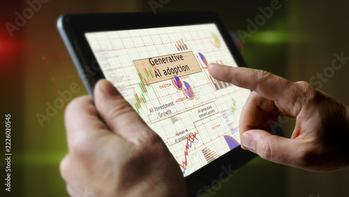 AI growth charts graphs on touchscreen pad display