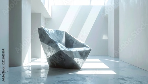 Modern Geometric Chair in Minimalist Room with Sunlight.