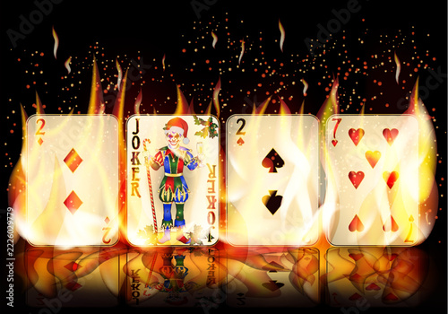 Christmas casino poker cards with joker, New flame 2027 year, vector illustration