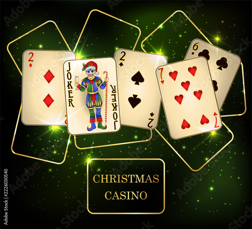 2027 Christmas casino poker cards with joker,vector illustration
