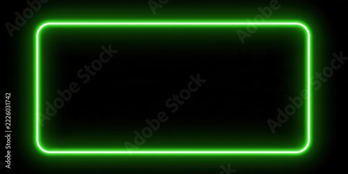 A glowing rectangular frame illuminates a dark background with vibrant green light.