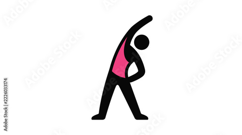 Fitness vector illustration of a person stretching sideways wearing bright pink activewear apparel clothing