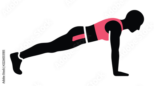 Female fitness vector graphic showing a woman performing plank exercise for core muscle strength training