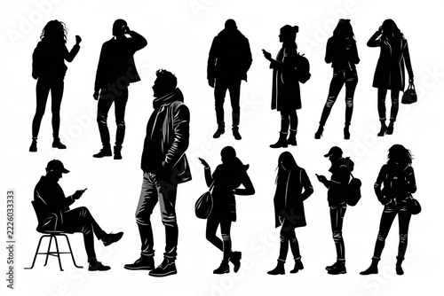 Diverse group of individuals displayed as solid black silhouettes against a white background.