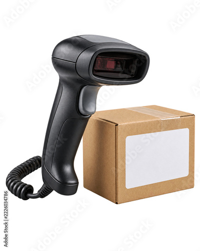 Handheld Scanner Beside Plain Shipping Carton