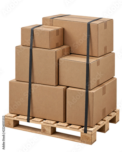 Stacked Shipping Cartons on Wooden Pallet