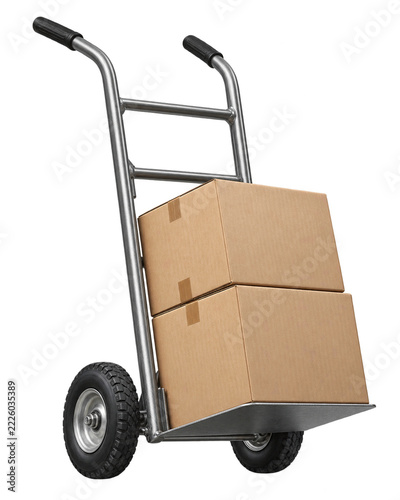Hand Truck Carrying Two Cardboard Parcels