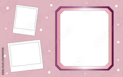 Pink glitter photo frame collage template backdrop. Cute sparkle glitter background layout with polaroid photo frames for birthday, wedding, Valentine's Day, and scrapbook design