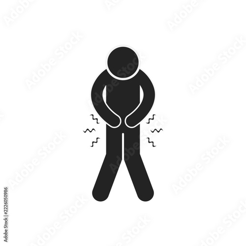 Isolated illustration of a stick figure having a stomach ache for educational and stomach ache treatment icons and advertisements in clinics and hospitals.