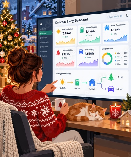 Christmas Energy Dashboard for Smart Home Solar Battery Lights and EV Charging