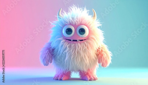 Cute furry monster with big eyes.