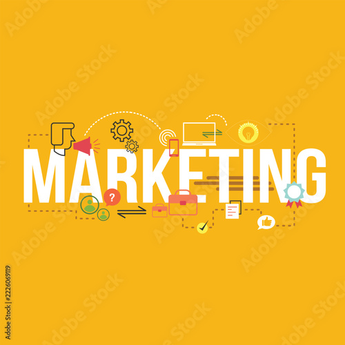 Digital Marketing Concept Banner Vector with Bold Typography and Flat Line Icons