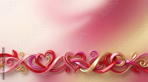 Elegant 3D Heart Border on Soft Pink Background with Copy Space
