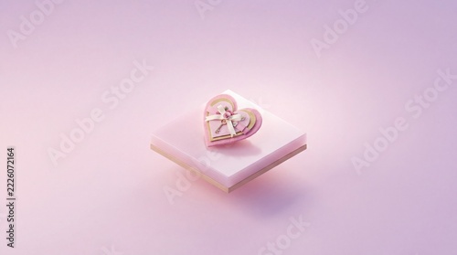 Pink Heart Gift Box on Minimalist Platform for Valentine's Day