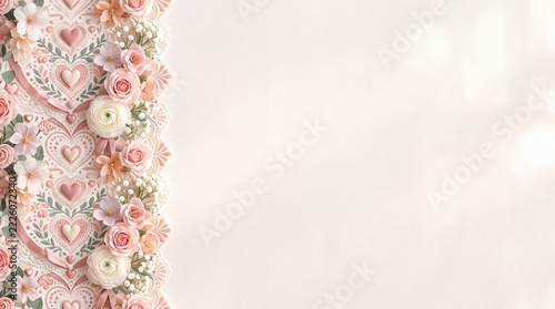 Elegant Floral Heart Border on Soft White Background with Copy Space