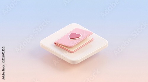 3D Rendered Pink Love Diary or Greeting Card with Heart Icon