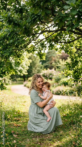 Happy Mother Holding Baby Daughter in a Sunny Park Lifestyle Family Moment