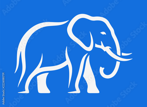 Minimalist African Elephant Silhouette Line Art Logo Vector Isolated on Blue Background