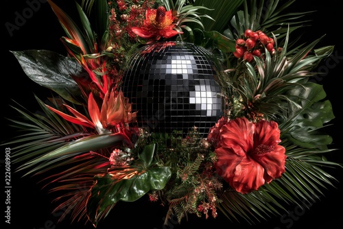 Botanical disco ball, 1970s retro tropical