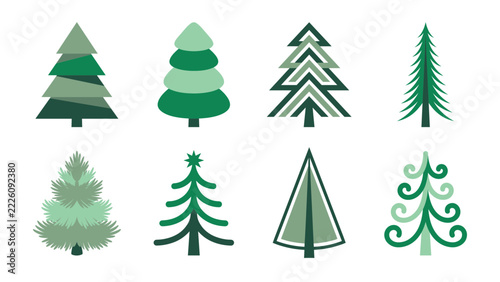 Green Christmas Tree Vector Collection with Minimalist Evergreen Silhouettes and Festive Holiday Botanical Designs