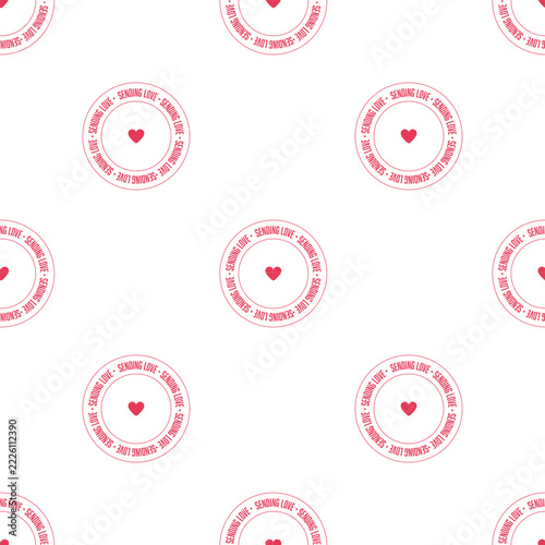 Valentines day seamless pattern vector illustration with pink postmark stamp seals, hearts and love mail concept