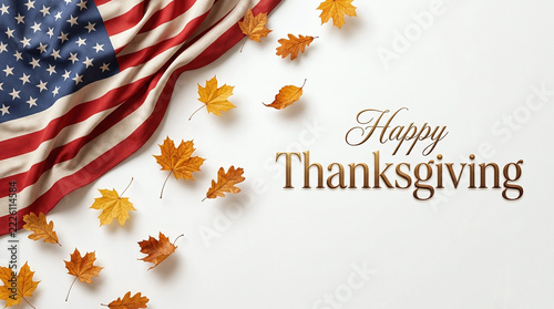 Happy thanksgiving elegant typography surrounded by falling autumn leaves