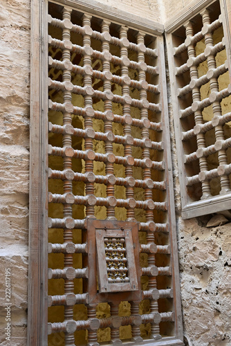 Geometric Wood Lattice Window Treatment in Qaitbay Citadel, Alexandria