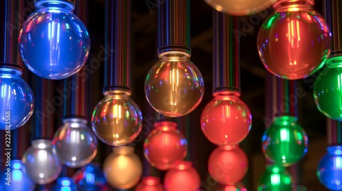 Colorful led light bulbs glowing in darkness