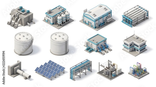 Isometric Icons of Industrial Plant Facilities