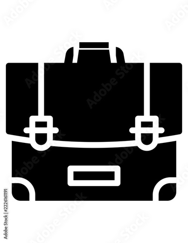 black and white briefcase bag glyph solid style. Representative for office and travel.