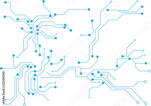 Minimalist blue circuit board layout on transparent background for creative tech project interface.