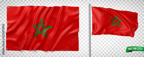 Vector realistic illustration of Moroccan flags on a transparent background.