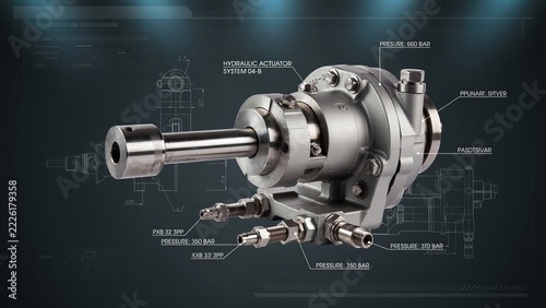 Industrial hydraulic system components for heavy machinery repair including cylinders, pumps, and pneumatic equipment parts