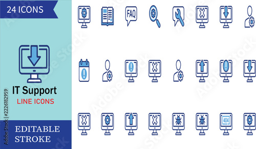 IT Support Technical Service and Troubleshooting Vector Icon Set