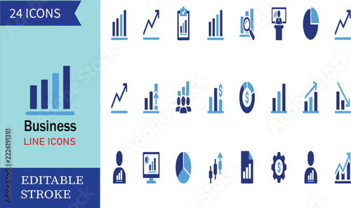 Business Data Analytics and Graph Vector Icon Set