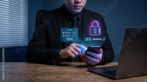 Businessman using smartphone for two factor authentication login security system