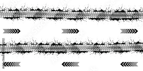 Grunge Tire Tracks And Arrow Pattern Texture With Mud Splatter Background For Design