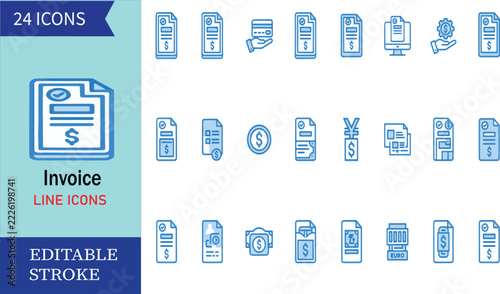 Invoice Accounting and Financial Transaction Vector Icon Set