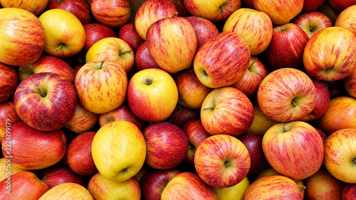 Natural Background of fresh, multicolored red and yellow apples
