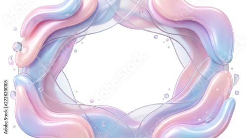3D Pastel Pink Blue Fluid Frosted Glass Frame Isolated on White