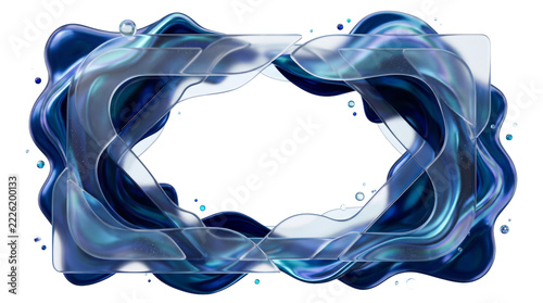 3D Ocean Blue Fluid Glassmorphism Frame Concept Isolated on White
