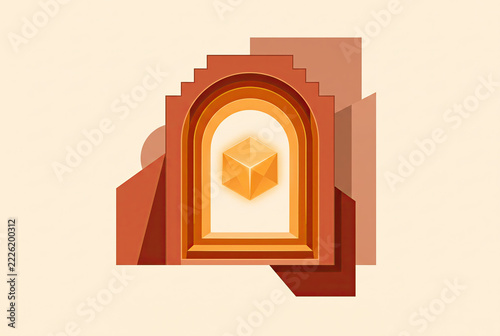 Stepped Terracotta Archway Portal with a Floating Glowing Cube