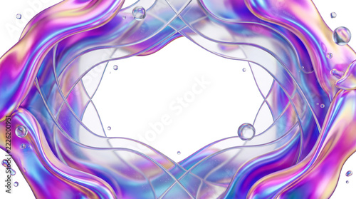 3D Holographic Fluid and Frosted Glassmorphism Frame Isolated on White