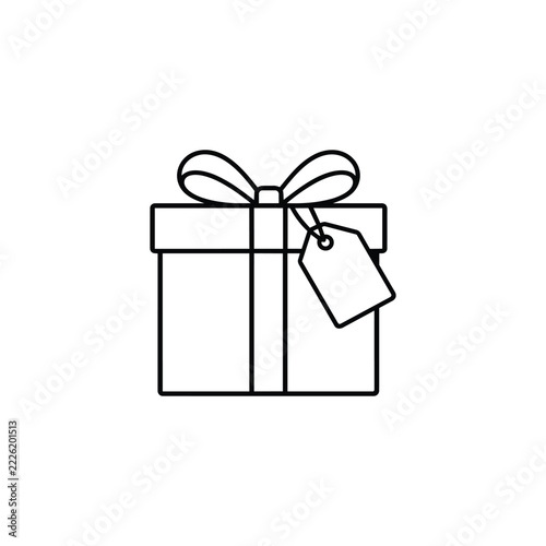 tagged Christmas present with festive details, tagged Christmas present black outline on white for Christmas decor, winter crafts and holiday gift design