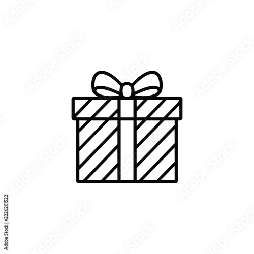 striped Christmas gift box with festive details, striped Christmas gift box black outline on white for Christmas decor, winter crafts and holiday gift design